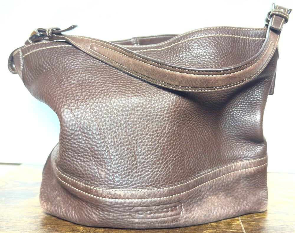 Coach Brown Pebbled Leather Slouchy Hobo Bag